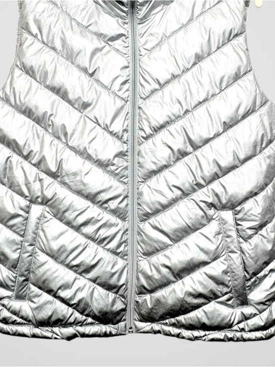 Gap Y2K Metallic Silver Puffer Vest Large Liquid Metal Space Age Shiny Quilted L - Picture 3 of 10